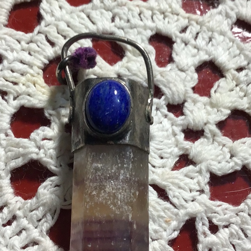 Solid Silver Fluorite And Lapis Ooak Pendant - image 3